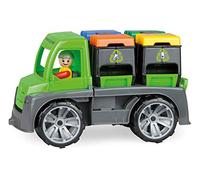 Lena 04453 Truxx Recycling Garbage Approx. 26 cm, Robust, Rubbish Truck with Function, 2 Double Wheelie Bins and Fully Movable Toy Figure, for Children from 2 Years, Green
