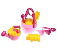 Lena 05421 Happy Sand Play Set Girls I Bucket Set 10 Pieces Sand Toy Set for Children from 2 Years and Over Playset with Bucket, Strainer, Shovel, Rake and Watering Can 2 Ice Cream Cones and 2 Moulds