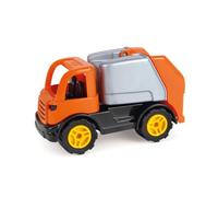 Lena 1264 Workies Garbage Truck 14 cm, Toy Vehicle Made of ABS Plastic, Rubbish Truck with Tilting Load Compartment, for Children from 18 Months, Rubbish Truck in Orange