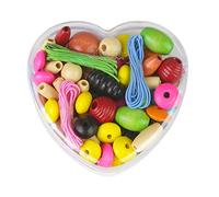 Lena 32043 Craft Set Wooden Threading Beads in Heart Tin with Wooden Threading Beads Approx. 2 cm Large Wooden Beads Mix Set for Children from 3 Years, Beads for DIY Chains and Threading Bead