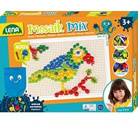 Lena 35594 Mosaic Plug-in Game Set, Mosaic with 400 Plugs, Mosaic Plug Diameter 5 mm, 10 mm and 15 mm, Mosaic Game for Children from 3 Years, Complete Set with Pegboard Approx. 28 x 19.5 cm and