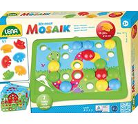 Lena 35632 x My First Nature Mosaic with 36 Plugs, Mosaic Stones with Diameter 32 mm, Mosaic Game with 7 Plug-In Templates, Plug-In Game for Children from 2 Years, Mosaic Craft Set, Colourful