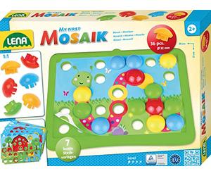 Lena 35632 x My First Nature Mosaic with 36 Plugs, Mosaic Stones with Diameter 32 mm, Mosaic Game with 7 Plug-In Templates, Plug-In Game for Children from 2 Years, Mosaic Craft Set, Colourful