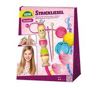 Lena 42375 - Handcraft set Knitting Dolly, complete set with Dolly and wooden crochet hook, knitting needle and thread in 3 colours, each 15 metres, knitting set for children from 6 years