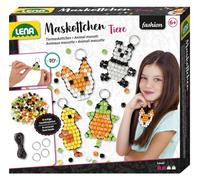 Lena 42547 Mascot Animals Mascot Pearl Animals Craft Set from 6 Years, with 250 x Craft Beads and 4 x Key Rings, Key Ring with Beads Craft