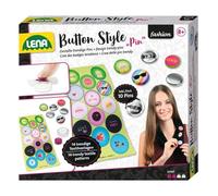 Lena 42566 - Handcraft set Button Style Pin, set for cool buttons with 10 metal badges, tools, 14 textile templates and slogans, fashion mode styling set for children from 8 years