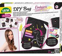 Lena 42607 - Complete DIY set Backpack Unicorn, to make a linen backpack approx. 35 x 42 cm, 3 textile pens, 3 stencils and iron-on pictures, fashion for children from 8 years, with instructions