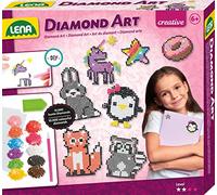 Lena 42646 Diamond Art Craft Set, Complete Set for 20 Stickers in Trendy Colours, with 10,000 Colourful Diamond Beads, Pen, Adhesive Foil, Sorting Tray and Instructions, Set for Children from 6 Years,