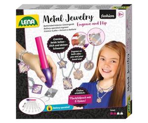 Lena 42655 - Engraver's Jewelry Studio, engraving studio for children from 9 years, set with battery operated engraver, glue, 800 rhinestone jewels and 6 metal pendants with chains