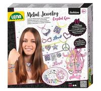 Lena 42658 Craft Set Metal Jewellery with Crystal Gemstones Complete Set with 16 Metal Jewellery Pendants, 6 Ribbons, 650 Rhinestones & Glitter Set for Bracelets and Necklaces Children from 8 Years