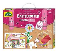 Lena 42664 Jumbo Craft Case with 800 Pieces in Pastel Colours, Material for Crafts, with Foam Rubber, Coloured Paper, Rhinestones, Pompom, Ribbons, Buttons, Googly Eyes and Much More, from 5 Years