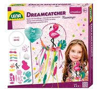 Lena 42700 Dreamcatcher Flamingo Craft Set, 56 Pieces, Complete Set for Dream Catcher Craft with Ring, Coloured Ribbons & Cords, Plastic Needle, Beads and Fabric Flowers, Set for Children from 6 Years