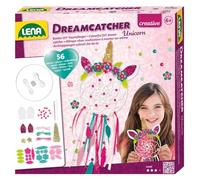 Lena 42701 Dreamcatcher Unicorn Craft Set, 56 Pieces, Complete Set for Dream Catcher Crafting with Ring, Coloured Ribbons & Cords, Plastic Needle, Beads and Fabric Flowers, Set for Children, Medium