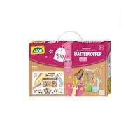 Lena 42714 Craft Case Parts, Material for Crafts with Colourful Paper, Foam Rubber, Pipe Cleaners, Rhinestones, Wiggle Eyes, Pompoms, Buttons and More, for Children from 5 Years, 400 Pink and Purple