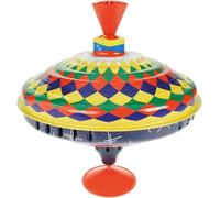 Lena 52225 Bolz Humming Spinning Top 19 cm, Sheet Metal Swing Spinner Classic Pump Spinner with Colourful Motif, Spinning Top with Stand, Toy Spinner for Children from 18 m +, Colourful