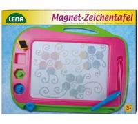 Lena 65714 Large Colour Magnetic Drawing Board Approx. 41 cm Magic Board with Handle Attached Pen and 3 Stamps Magic Painting Board for Children from 3 Years Pink