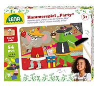 Lena 65835 Hammer Game Party, Nail Game with 38 Coloured Parts and 16 Special Pieces, XXL Cork Base Plate Approx. 28 x 19.5 cm, Hammer and Nails, Knocking Game for Children from 3 Years, Hammer Game