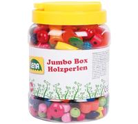 Lena Craft Set, Jumbo Box Wooden Threading Beads, Colourful Wooden Beads for Threading with Threading Cords, Assorted Colours, Ideal for Crafts of Bracelets and Necklaces, Suitable for Children from 4