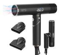 LENA Powerful Travel Hair Dryer | Ionic Folding Hair Dryer | Lightweight and Fast Drying with High Speed Brushless Motor, Ion Tech., LED Screen, Magnetic Nozzles | Protects the