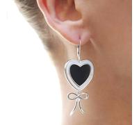 LENAE Brigitte Heart Earrings - Sterling Silver - Black/Silver/White - Mother of Pearl/Obsidian/Rhodium-Plated/Sterling Silver - Dangle/Drop