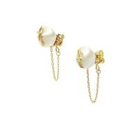 LENAE Patsey Pearl Chain Stud Earrings - Gold Vermeil - Gold/White - Gold Vermeil/Pearl - Dangle/Drop
