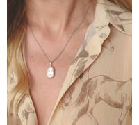 LENAE Sophia Rectangle Pearl Pendant Charm - Sterling Silver - Pear; - Pearl - Silver