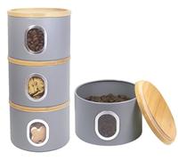 LENAK Tea Coffee Sugar Canister Set, Stackable Airtight Food Storage, Kitchen Storage Containers, Jars Tin With Transparent Window (Grey)