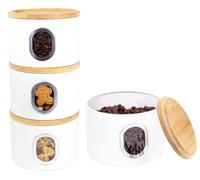 LENAK Tea Coffee Sugar Canister Set, Stackable Airtight Food Storage, Kitchen Storage Containers, Jars Tin With Transparent Window (White)