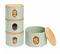 LENAK Tea Coffee Sugar Canister Set, Stackable Airtight Food Storage, Kitchen Storage Containers, Jars Tin With Transparent Window (Sage Green)