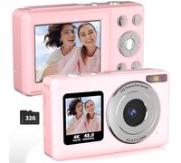 LENANE Digital Camera,FHD 4K Point and Shoot Camera with 32G Card, 48MP Autofocus Kids Camera with Dual-Creen,Portable Compact Camera with 18X Zoom Anti Shake Flash Light,Cameras for Kids Teens