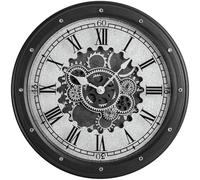 LENAUQ Moving Gears Wall Clock, 16 Inch Modern Gear Rotating Wall Clock Old Style Rustic Unique Vintage Industrial Clock for Living Room Decor Home Farmhouse (Black)