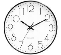 LENAUQ Silent Wall Clock, 12 Inch Battery Operated Non-ticking Arabic Numeral Clock, Round Decorative Clock for Home Kitchen Cafe Hotel Office Decor, Black-White