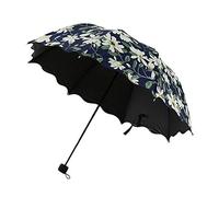 LENAZI Anti-UV Waterproof Windproof Folding Umbrella Flower Compact Travel Umbrella Totes Waterproof Stick (Wavy black)