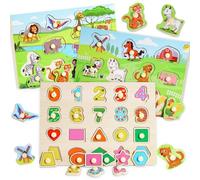 Lenbest 3-Piece Wooden Jigsaw Puzzles for Kids - Montessori Educational Toys for Toddlers & Preschoolers - Ages 2-5
