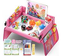 lenbest Travel Tray, Indoor Outdoor Learning Educational Toys Play Tray Lap Desk with Dry Erase Top, 6 Pens & 5 Drawing Papers, Multifunctional Activity Tray Easter Gifts for Kids Toddlers Boys Girls