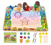 lenbest Water Drawing Mat - 39.4×39.4 inch Aqua Magic Water Doodle Mat with Drawing Booklet | Magic Pens | Magic Roller | Stamps, Educational Toys Gift for Kids Toddlers Age 3+