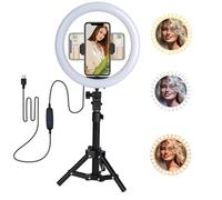 LENCARTA 12" Laptop Selfie Ring Light with Stand Tripod, Mini Desktop LED Lamp with Dimmable 3 Modes 10 Brightness Level for Makeup YouTube Video TikTok Photography Remote Work Video Conference
