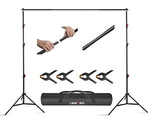 LENCARTA Background Stand Support System 2.65 x 3M / 8.7ft x 10ft Kit with Carrying Case Fully Adjustable with 4 Clamps for Muslin Backdrops, Photo Paper Rolls and Canvas