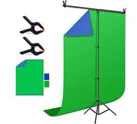 LENCARTA Green Screen Background with Stand Kit 1.5m x 2m (4.9ft x 6.6ft) Reversible Blue/Green Photography Backdrop Kit for Gaming, Photo Studio, Streaming, TikTok, Chroma Key, YouTube, Zoom, Teams