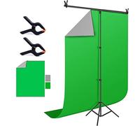 LENCARTA Green Screen Background with Stand Kit 1.5m x 2m (4.9ft x 6.6ft) Reversible Grey/Green Photography Backdrop Kit for Gaming Photo Studio, Streaming, TikTok, Chroma Key, YouTube, Zoom, Audition