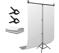 LENCARTA White Backdrop Photography Background with Stand Kit 2m x 3m (6.5ft x 9.8ft) White Backdrop Kit for Photo Video Portrait Photography Product Photo Background with 2x Clips