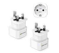 LENCENT 2 Pack EU to UK Plug Adapter, Europe Schuko 2 Pin to 3 Pin, 16A