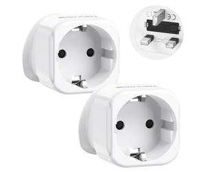 LENCENT 2 Pack EU to UK Plug Adapter, Europe Schuko 2 Pin to 3 Pin UK Travel Adaptor, European Euro to British Converter with 13A Fuse for German French Spanish