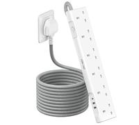 LENCENT 3M Extension Lead with USB Slots, 6 Way Outlets Power Strip with 1 USB-C and 2 USB Slots,Multi Power Plug Extension with 3M Braided Extension Cord for Home Office, White