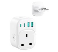 LENCENT 5-in-1 Travel Plug Adapter Brazil, Type N Adapter for Brazil Socket, UK to Brazil Plug Adapter with 2 USB-C & 2 USB-A Ports, 2500W Max