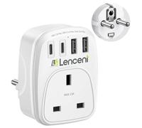 LENCENT 5-in-1 UK to European Travel Plug Adapter, USB-A＆USB-C, Type E/F | Non Surge, Cruise Approved, Fits P&O MSC Royal Carnival Princess Disney European Cruise Lines