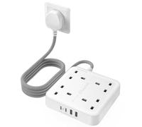 LENCENT Extension Lead with 2 USB A & 2 USB C Ports, 4-Way Switched Multi Plug Extension Sockets, Wall Mountable, 3250W 13A UK Power Strip, 1.8M Braided Extension Cord for Kitchen, Workshop, Office