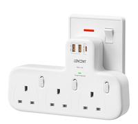 LENCENT Multi Plug Adaptor, Plug Extension Socket with 3 Fast Charge Ports(PD 20W USB-C), 3 Way Plug Adapter UK with Individual Switches, Surge Protector Wall Socket Extender for Home, Office