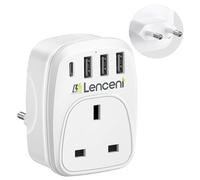 LENCENT UK to European Plug Adapter, EU Travel Adapter with 3 USB-A,1 USB-C