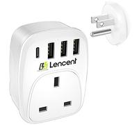 LENCENT UK to US Plug Adapter with 3 USB-A and 1 USB-C Ports, Type B